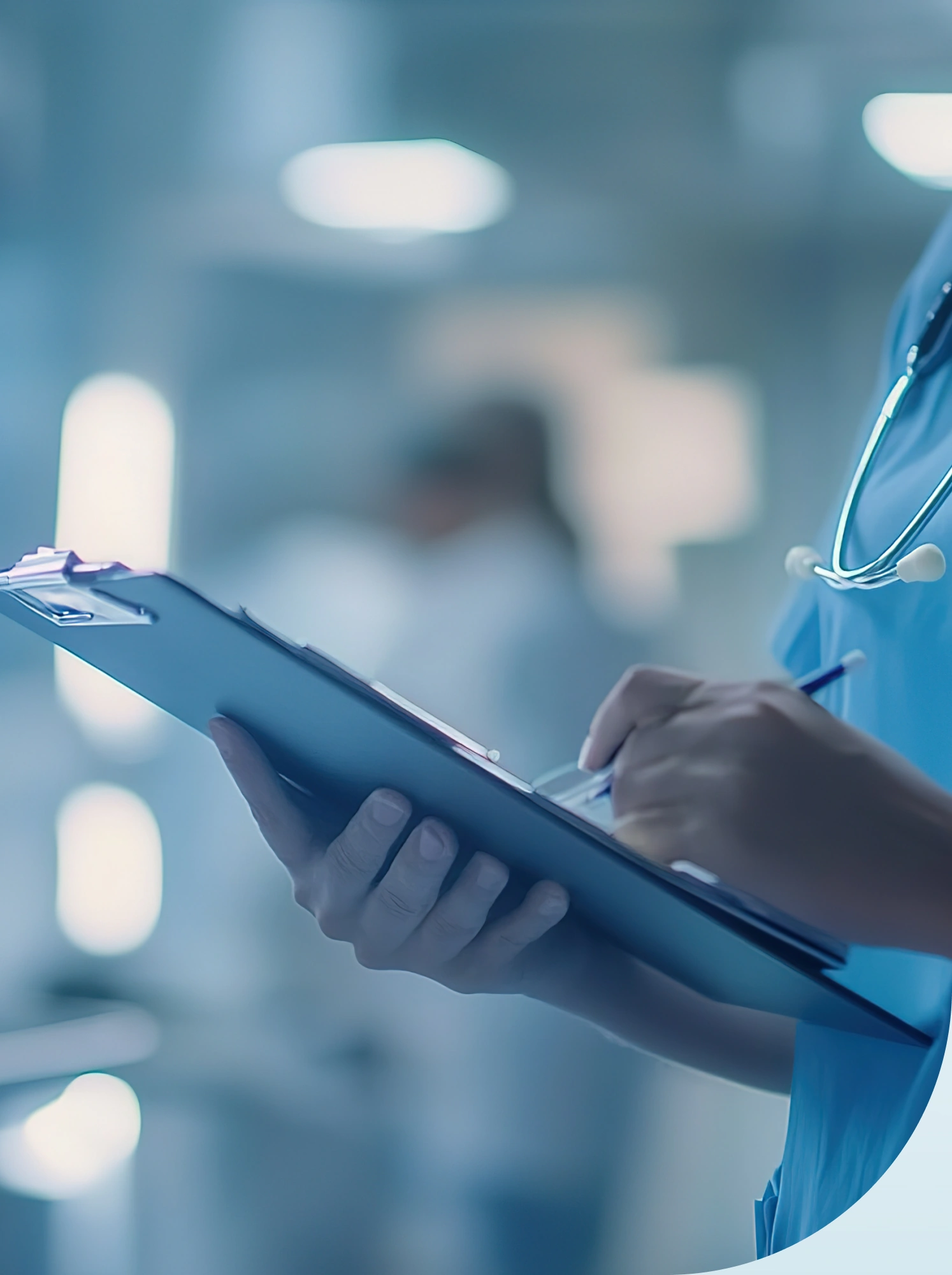 Healthcare professional reviewing information on a tablet